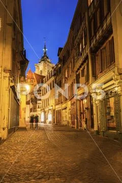 France, Grand Est, Colmar, Incidental people in long exposure with St Martin Stock Photos