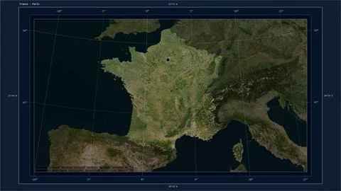 France highlighted - composition. Low-res satellite Illustrazione stock