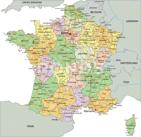 France - Highly detailed editable political map with labeling.: Graphic ...