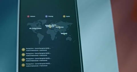 France hit by cyberattacks, live map and flag of France on background Video stock 310845384