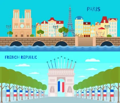 France Horizontal Banners Set Stock Illustration
