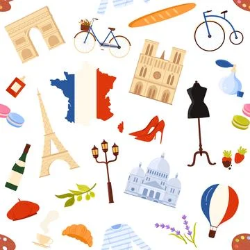 France Icons Seamless Pattern Vector Design Stock Illustration