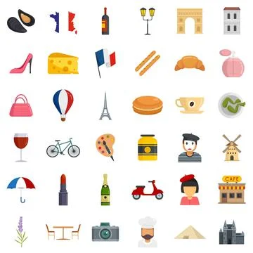 France icons set flat vector isolated 库存插图