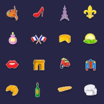 France icons set vector sticker Stock Illustration