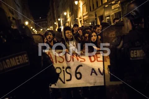 FRANCE - LABOUR - LAW - PROTEST - NIGHT Stock Photos