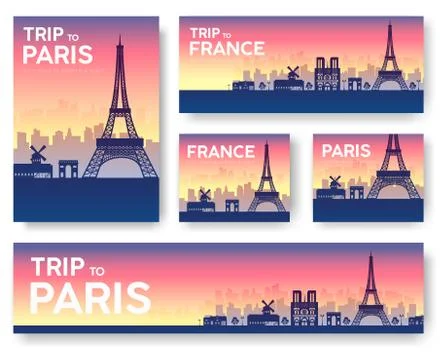 France landscape vector banners set. Vector design illustration Stock Illustration