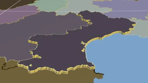 France - Languedoc-Roussillon extruded on solid map Stock Illustration