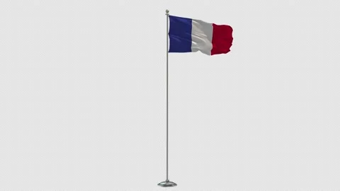France  Loop 3D Illustration Of The Waving flag On Long  Pole With Alpha Stock Footage 161679486