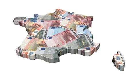 France map 3d render with euros illustration Stock Illustration