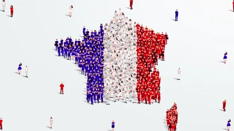 France Map and Flag. A large group of people in French flag color. Stock Footage 156902010