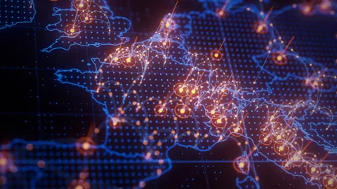 France map big data visualization. Futuristic digital map infographic of Europe Stock Footage 337727859
