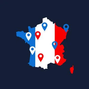 France map with colored geolocation point Stock Illustration