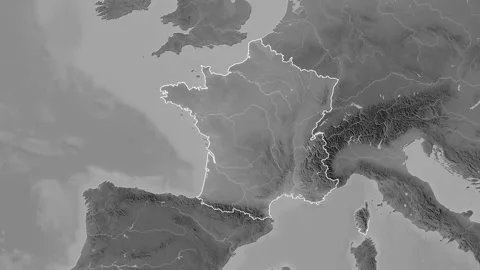 France map - drive. Border. Grayscale elevation. Stock Footage 147098140