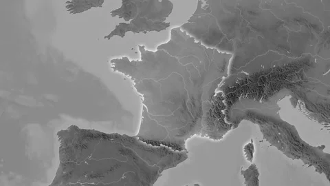 France map - drive. Glow. Grayscale elevation. Stock Footage 147098142