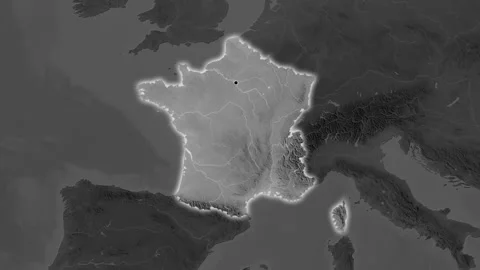 France map - drive. Glow. Grayscale. Stock Footage 176968053