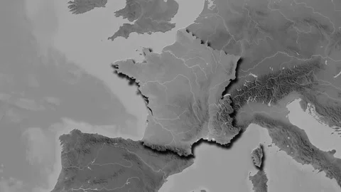France map - drive. Shadow. Grayscale. Stock Footage 147099731