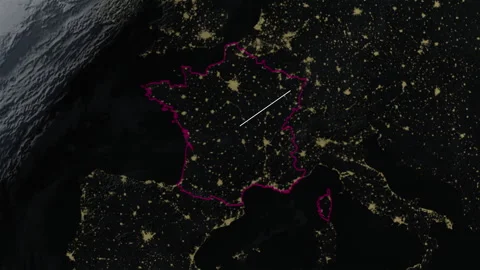France map on Earth at night Stock Footage 292925014