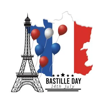 France map with eiffel tower and balloons decoration Stock-Illustration