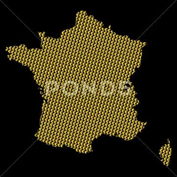 France map with euro symbols on black illustration Stock Illustration