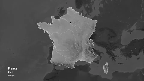 France map - extract. Border. Grayscale. Labels Stock Footage 176970455