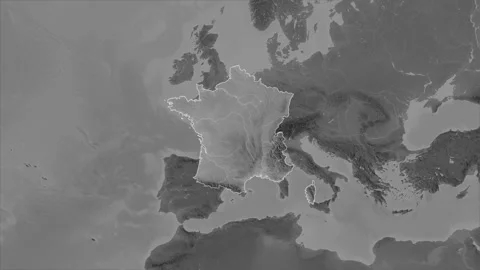France map - extract. Border. Grayscale. Labels Stock Footage 321338778