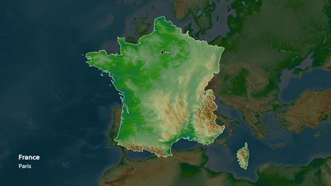 France map - extract. Border. Physical. Labels Stock Footage 176971349