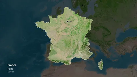 France map - extract. Border. Satellite. Labels Stock Footage 176969822