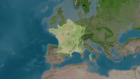 France map - extract. Border. Satellite. Labels Stock Footage 221022164