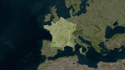 France map - extract. Border. Satellite. Labels Stock Footage 321337681