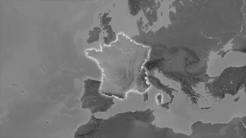 France map - extract. Glow. Grayscale. Stock Footage 147117682