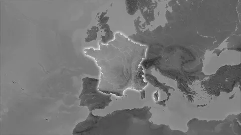 France map - extract. Glow. Grayscale. Labels Stock Footage 176970164