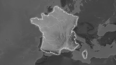 France map - extract. Glow. Grayscale. Stock Footage 241819626