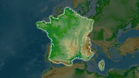 France map - extract. Glow. Physical. Stock Footage 241819920