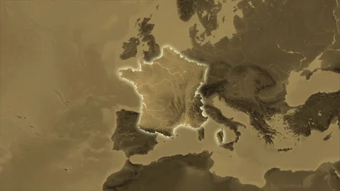 France map - extract. Glow. Sepia. Labels Stock Footage 176971717