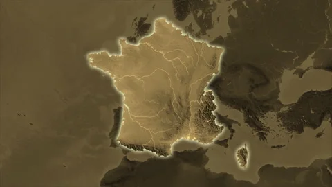 France map - extract. Glow. Sepia. Labels Stock Footage 221023492