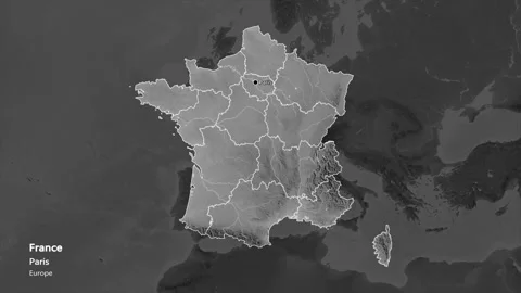 France map - extract. Regions. Grayscale. Labels Stock Footage 176970253
