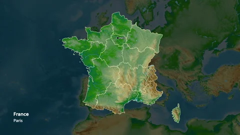 France map - extract. Regions. Physical. Labels Stock Footage 176971384