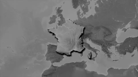 France map - extract. Shadow. Grayscale. Stock Footage 147118226