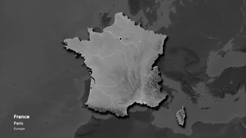 France map - extract. Shadow. Grayscale. Labels Stock Footage 176970458