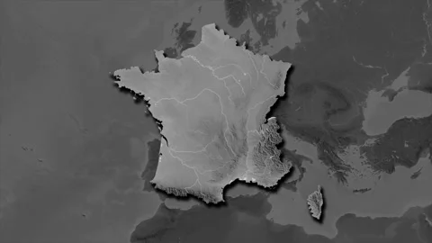 France map - extract. Shadow. Grayscale. Stock Footage 273586216