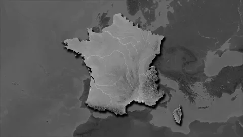 France map - extract. Shadow. Grayscale. Labels Stock Footage 321339273