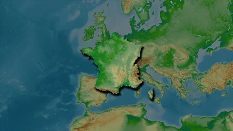 France map - extract. Shadow. Physical. Labels Stock Footage 176971730