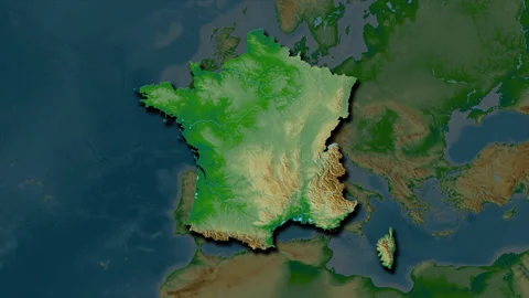 France map - extract. Shadow. Physical. Stock Footage 273586250