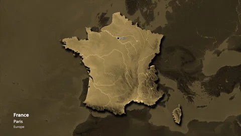 France map - extract. Shadow. Sepia. Labels Stock Footage 176972066