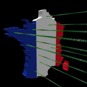 France map flag with green binary code illustration Stock Illustration