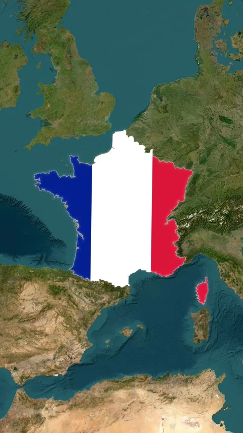 France Map With Flag Loop Animation in Vertical Stock Footage 325940845