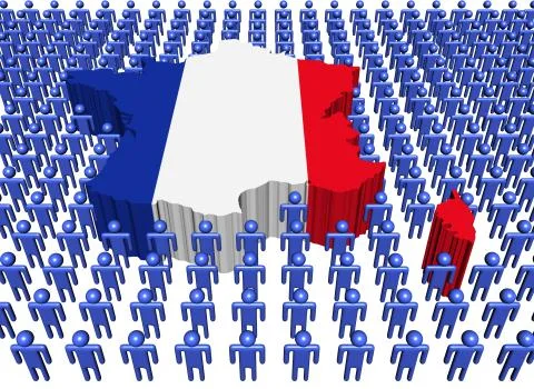 France map flag surrounded by many abstract people illustration Stock Illustration
