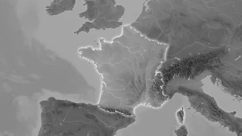 France map - glide. Glow. Grayscale. Stock Footage 176972702
