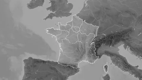 France map - glide. Regions. Grayscale. Stock Footage 176972865