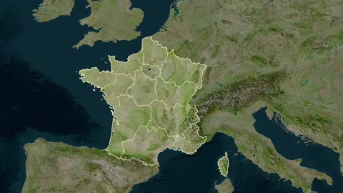 France map - glide. Regions. Satellite. Stock Footage 176972383